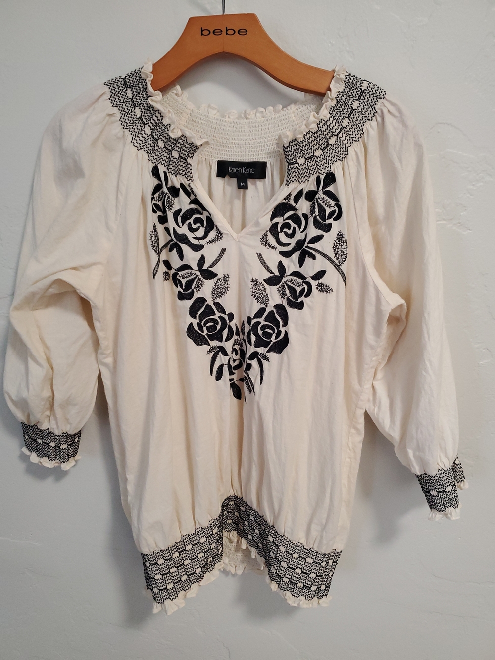 Karen Kane Cream Tunic with Black Floral Embroidery